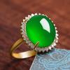 Transmisión en vivo de anillo de calcedonia verde Anillo dorado para mujer Soporte para anillo de oro incrustado ágata anillo de vida plata ajustable