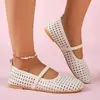 Artículos en stock tamaño grande~Estilo suave boca poco profunda correa única con recorte Mary Jane zapatos de una sola tira mujer, cómodos de suela plana elegantes