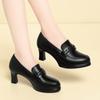 Sapatos Pretos de Couro Atacado do Fabricante para Mulheres, Sapatos Femininos Primavera e Outono, Saltos Agulha, Plataforma Impermeável, Sapatos de Salto Alto Versáteis e Elegantes