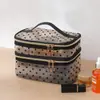 Bolsa de Maquillaje de Malla con Flocado de Amor Estilo Ins 2022, Bolsa de Almacenamiento de Malla Portátil, Neceser Transparente de Viaje