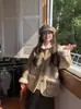 Abrigo de Imitación de Lana de Cordero Vintage para Mujer Invierno Forro de Polar Diseño Engrosado Gamuza Piel Integrada Estilo Academia