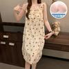 Pijama Floral Fofa para Mulheres, Estilo Fino de Verão com Bojos, Camisola Doce de Alcinha com Laço, Pode Ser Usada como Roupa de Casa