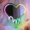 Espejo LED de Dibujos Animados Luz de Neón Espejo de Maquillaje Emisor de Luz Decoración Regalo para Niña Espejo de Corazón Luz de Ambiente Luz de Relleno