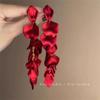 Brincos de Pétala de Rosa Vermelha Ankora Moda Exagerada Brincos Longos de Borla Temperamento Luxo Leve Brincos Versáteis de Alta Qualidade