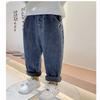 Calça Jeans de Veludo Infantil Primavera e Outono Roupas Infantis 2025 Nova Calça Grossa de Outono e Inverno para Meninos Calça Estilo Coreano para Crianças de Tamanho Médio e Grande