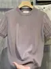 Nueva Camisa de Punto de Manga Corta con Cuello Redondo de Verano para Hombre, Camiseta de Negocios Ajustada de Seda de Hielo, Venta al por Mayor Transfronteriza