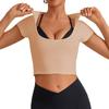Processamento Transfronteiriço Levemente Personalizado, Serviço OEM com Designs e Amostras Fornecidas, Top Esportivo de Fitness Yoga com Decote em U Profundo, Camiseta Versátil de Secagem Rápida