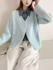 Cárdigan de Punto Patchwork de Mezclilla Imitación Piel de Visón 2026 Otoño/Invierno Nuevo Elegante Pequeño Abrigo Suéter de Solapa Estilo Chanel para Mujer