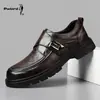 Atacado Primavera e Outono Novos Tendência Solado Macio Preto Solado Grosso Respirável Versátil Casual Masculino Couro Sapatos Estilo Britânico Sapatos Sociais