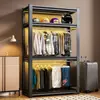 Estante de Almacenamiento con Barra para Ropa, Accesorios de Acero Inoxidable, Perchero de Estilo Abierto, De Pie, Fácil Montaje, Estante de Almacenamiento para Armario Interior