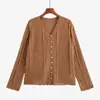 Ropa para mujer de talla grande, cárdigan de punto con cuello en V y patchwork de encaje, otoño 2026, prenda exterior holgada, top calado para mujer 25225