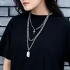 Colar de metal com cadeado punk retrô transfronteiriço europeu e americano para mulheres, simples, versátil, corrente de suéter multicamadas, estoque, atacado