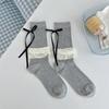 Meias para Mulheres na Primavera e Verão Tira de Laço Meias Finas Malha Vazada Menina JK Ballet Meia Empilhada