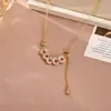 Colar da Sorte Moeda de Cobre Cinco Imperadores Tendência do TikTok para Mulheres, Corrente para Clavícula de Luxo Leve de Zircônia Gelo Quebrado