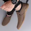 Zapatos de Hombre Transfronterizos, Nuevos Estilos Primavera y Otoño, Zapatos Casuales Slip-On Versátiles para Hombre, Zapatos de Cuero Casuales Antideslizantes de Suela Suave para Conducir para Papá