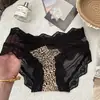 Bragas de encaje con estampado de leopardo, estilo francés, puras y sexys, de cintura media para mujer, con fuelle extendido, bragas de triángulo finas para niñas