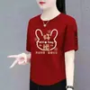 Ropa de marca de sobrestock de comercio exterior transfronterizo con etiquetas retiradas, tops casuales versátiles de manga corta irregulares y camisetas estampadas para mediana edad y personas mayores