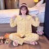 Pijama Infantil Estilo Coreano Nuevo Niña Algodón Nube Manga Larga Pijama Infantil Primavera y Otoño Cuello de Muñeca Ropa de Casa Niña