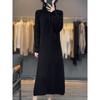 Outono e inverno puro lã malha vestido saia de lã feminina solto zíper lapela longo over-the-knee vestido de suéter dividido