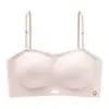 Ropa interior strapless sin costuras de seda helada de verano para mujer, sujetador push-up antideslizante para busto pequeño, camisola de espalda hermosa, top tipo tubo envolvente