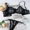 Lencería Sexy de Estilo Francés Europeo y Americano, Sujetador de Malla Transparente Ultra Fino con Encaje, Efecto Reductor para Busto Grande, Conjunto de Lencería Erótica Tallas Grandes