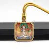 Collar Colgante Mini Thangka de Acero de Titanio Dorado Pintado a Mano de Xizang Colgante Thangka de los Ocho Guardianes Huang Caishen Wuye