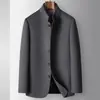 Abrigo para Hombre 2025 Otoño e Invierno Estilo Chino Cuello Alto Forro de Plumas Desmontable Juventud Negocios Lana Hecho a Mano Abrigo Cálido