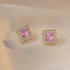 Brincos para Mulheres, Estilo Coreano e Japonês, Modernos, Simples e Elegantes, Brincos Estilo Coreano com Design Único, Brincos de Tarraxa com Zircônia Rosa para Mulheres