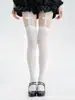 Medias Blancas Y2K Góticas de Chica Atrevida con Correas de Ligero y Diseño de Cruz, Medias Sexys Adelgazantes Altas hasta el Muslo