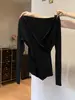 Elegante Top Base de Renda com Decote V Cruzado para Mulheres, Outono e Inverno Afina a Cintura Bm Hot Girl Tendência Suéter de Manga Longa