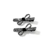 Pinzas para el cabello de lazo hueco con diamantes completos, negras y plateadas, hechas a mano originalmente, un par de pinzas laterales con una estética de nicho para flequillo lateral