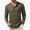 Otoño/Invierno Rebaja Caliente Amazon Transfronterizo Camiseta de Manga Larga para Hombre Algodón Rústico Cuello Henley Color Liso Talla Europea Camiseta para Hombre