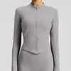 Nueva chaqueta deportiva de yoga lulu estilo europeo y americano, mismo modelo OEM, top deportivo exterior de manga larga ajustado para mujer, hecho a medida