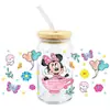 Mickey Mouse Transfer UV DTF Cristal Transparente Copo de Vidro com Adesivo 16oz Especial À Prova d'Água Resistente a Arranhões Atacado Transfronteiriço