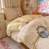Juego de 3 piezas de gasa con fruncido minimalista para dormitorio, juego de 4 piezas de algodón burbuja japonés estilo Muji, funda de edredón a rayas de algodón puro para dormitorio