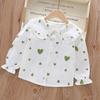 Camisa de Manga Larga para Niña Transfronteriza, Estilo Primavera y Otoño, Algodón Puro, Cuello, Ribete de Encaje, Top Estilo Coreano, Ropa Infantil de Comercio Exterior para Niñas, Clase A