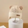 Chapéu de Lã Tricotado Urso de Inverno, Chapéu Quente e Fofo com Proteção para Orelhas à Prova de Frio, Chapéu de Tricô Acolchoado Estilo Coreano para Homens, Mulheres e Crianças