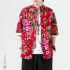 Camisa Floral Noreste Estilo Chino Traje Tang para Hombre Verano Talla Grande Ropa de Flores Grandes Manga Corta Ropa de Padrino Moda Nacional Estilo Étnico