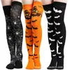 Meias Acima do Joelho com Estampa de Teia de Aranha, Morcego, Caveira, Castelo para Artesanato de Halloween Acessórios em estoque Venda Quente
