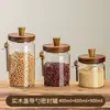 Pote Hermético de Vidro Borossilicato Alto com Colher Tampa de Madeira Maciça Pote de Armazenamento para Cozinha Pote de Armazenamento para Grãos Pote de Armazenamento Transparente à Prova de Umidade