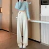 Pantalones de pierna ancha para maternidad con soporte cruzado y rayas verticales, pantalones largos fluidos que no aprietan el vientre, adecuados para otoño e invierno, pantalones rectos adelgazantes para futuras madres