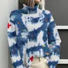 Estación Independiente de Amazon Temu Chaqueta Cardigan Suéter de Cuello Alto Estampado Abstracto Tie-Dye 3D para Mujer E127