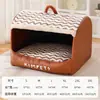 Cama para Perro tipo Cajón con Polar Adicional para Calidez en Invierno, Cama para Gato Espaciosa Semi-Cerrada, Cama para Perro de Cuero Texturizado, Hecho a Medida