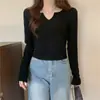 Camiseta Pure Desire para Mulheres, Design de Primavera e Outono, Novo Estilo de Nicho, Camisa Básica Doce e Picante de Manga Longa Curta Slim com Decote V