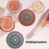 Conjunto de 8 Porta-Copos de Madeira da Moda, Charmosos Porta-Copos com Estilo de Arte Étnica, Proteção de Mesa Antiderrapante Resistente ao Calor para Canecas e Copos de Bebida