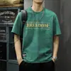 Camiseta de Manga Curta Masculina Verão Tendência Solta Manga Cinco Quartos 2025 Novo Celebridade da Internet Tendência Ins Top Simples Estampado