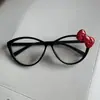 Subcultura Celebridad de Internet Espejo Lindo con Decoración de Lazo Gato Negro con Marco Estampado de Leopardo Gafas para Estilismo Sin Maquillaje Modernas