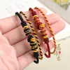 Pulseira Feita à Mão de Camada Dupla com Nó de Covinha, Estilo Novo, Adequada para Mulheres, com Contas de Transferência Douradas, Pulseira de Fio Vermelho DIY, Ajustável