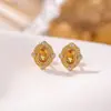 Brincos de Prata Esterlina S925 Yiluyin com Citrino Geométricos Formato Oval Elegantes Versáteis Leve Luxo Moda Joia de Orelha em Prata