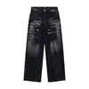Jeans de Pierna Ancha Retro Americanos Transfronterizos de Peso Pesado con Lavado Patrón de Rayo Diseño de Flor de Lazo Pantalones de Pierna Ancha Sueltos Casuales